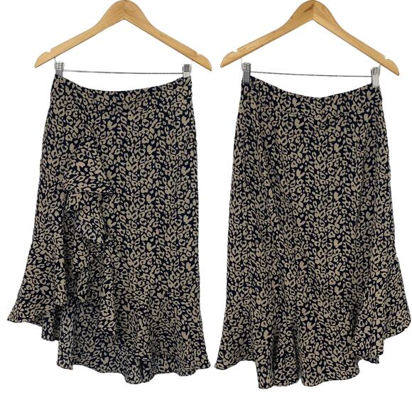 Nasty Gal Leopard Print Midi Skirt High Low High Waisted Black Cream Womens 6 - Picture 2 of 7